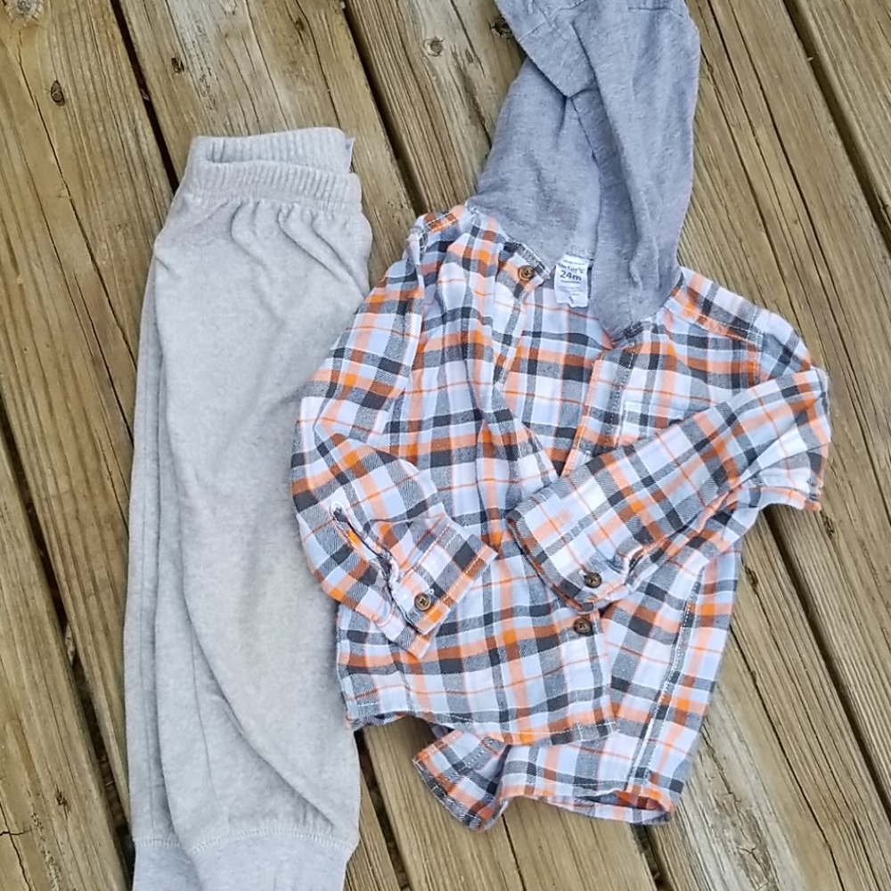Pants an button down shirt with hoodie